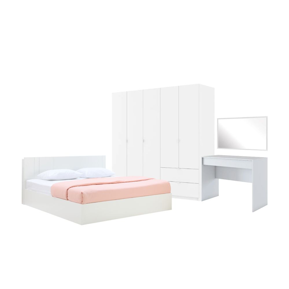 MELODIAN+VITA BEDROOM SET (BED, 5 DOORS WARDROBE, DRESSING TABLE, MIRROR)
