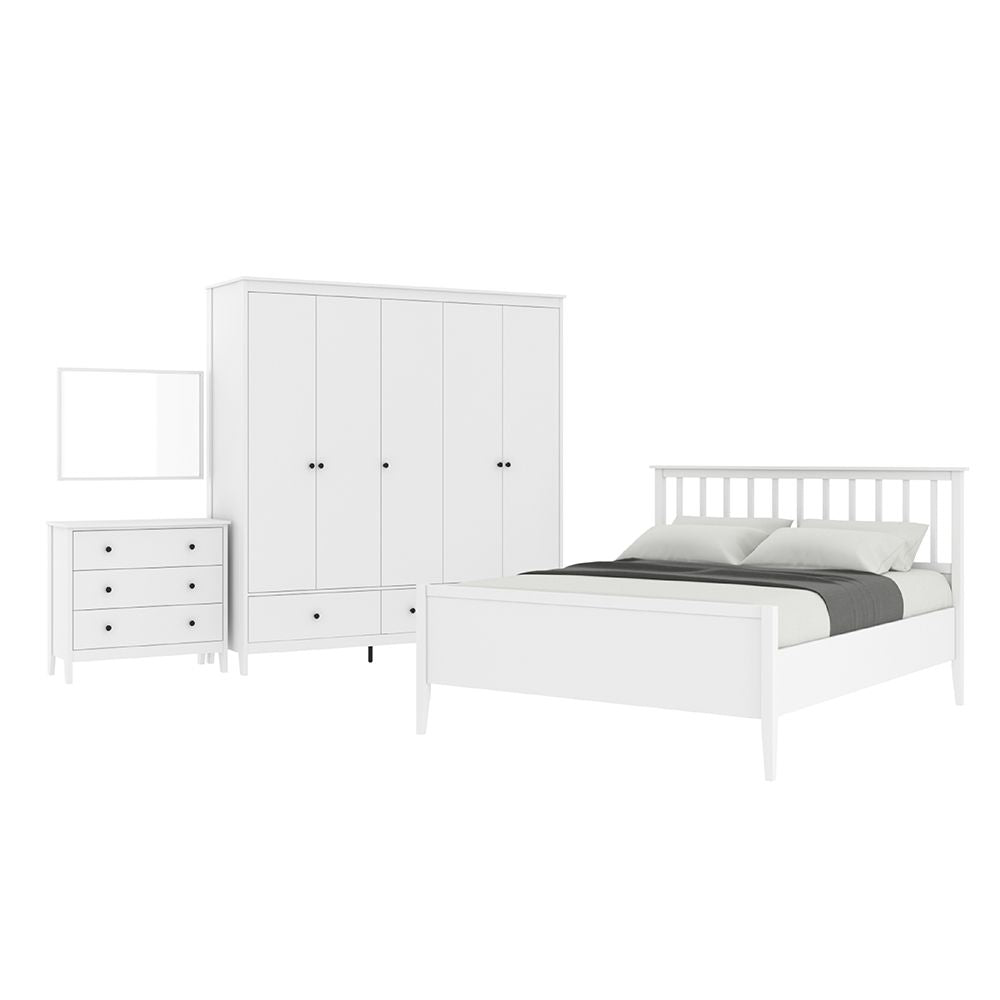 SANTORINI BEDROOM SET (BED+CHEST OF 3 DRAWERS+WARDROBE 5 DOOR+MIRROR)