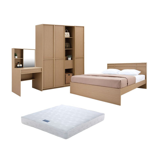 FUKUOKA BEDROOM SET (BED, WARDROBE, DRESSING TABLE, MATTRESS) - TOKYO OAK