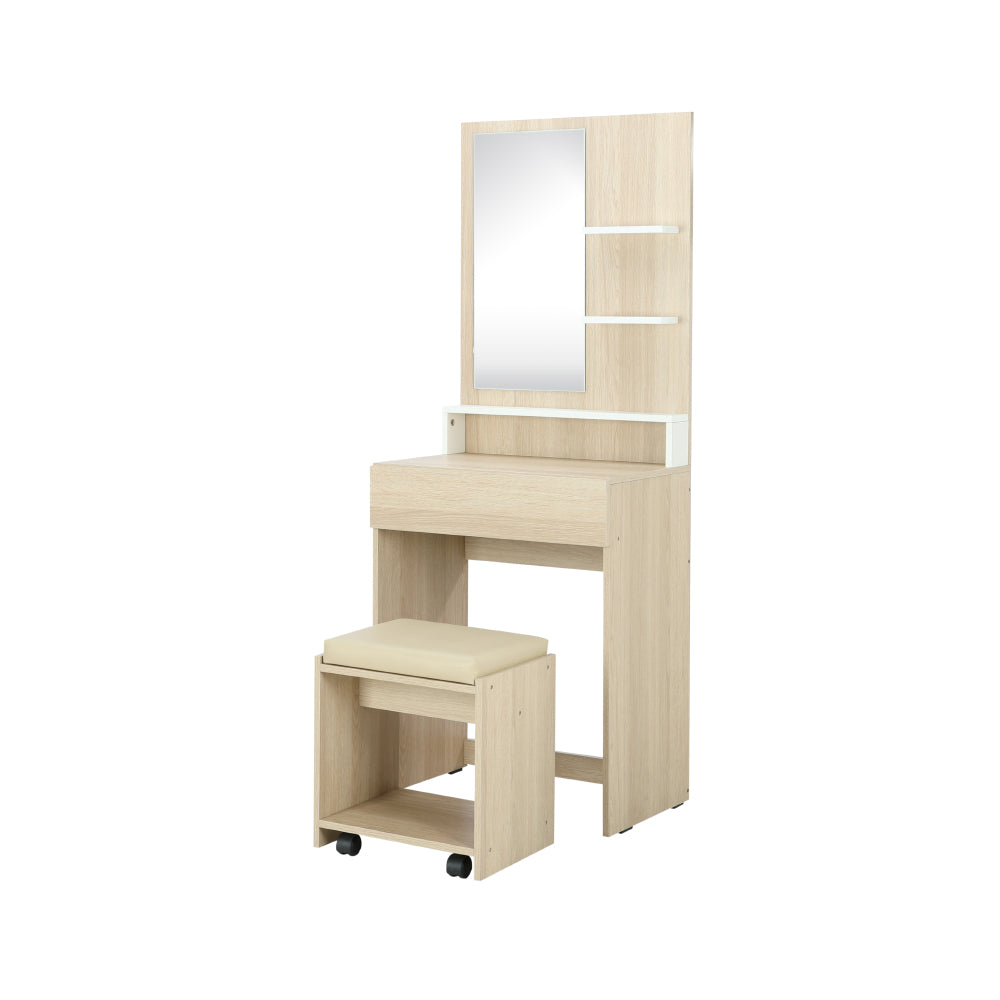 FURINBOX CHAMP BEDROOM SET 6 FT. (BED,2 DOORS WARDROBE, DRESSING TABLE WITH STOOL) - LIGHT WOODWHITE